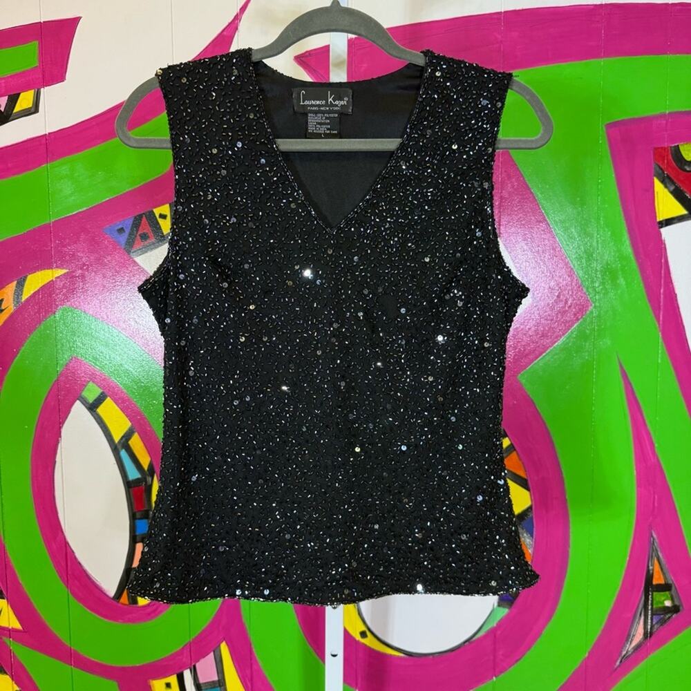 Laurence Kazar, Black Sequin Beaded Tank Top. Size Large. Excellent condition!